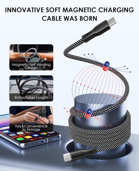 JoesGE USB-C to USB-C Magnetic Self Coil Charger Cable - Accessories