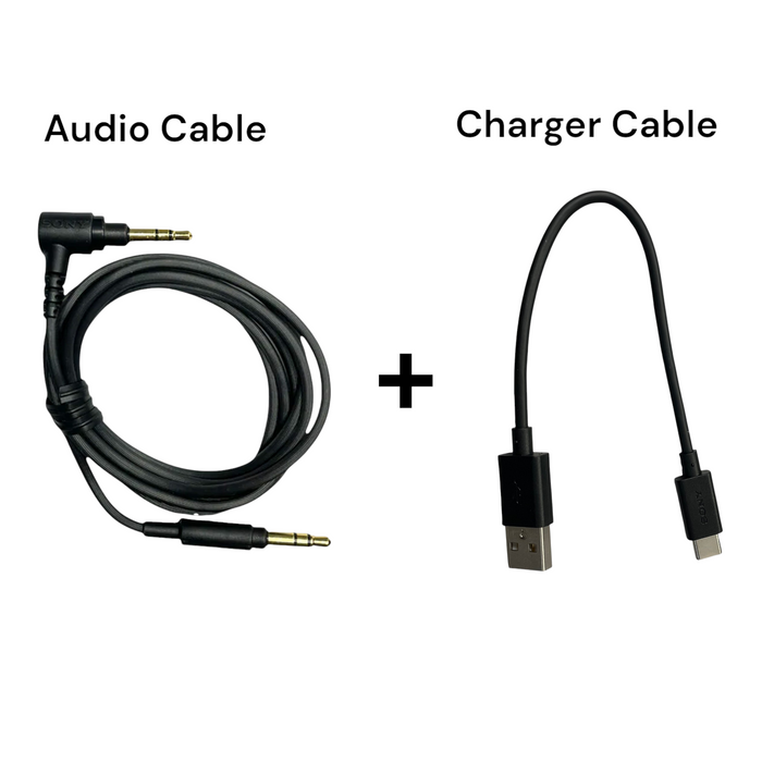 Sony Headphone AUX Audio Cable + Charger Cable For WH-1000XM2, WH-1000XM3, WH-1000XM4, WH-1000XM5 - Bundle