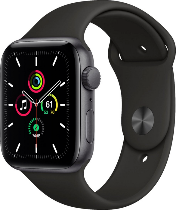 Apple Watch SE (GPS) 44mm Aluminum Case Black Sport Band (Space Gray) - Refurbished