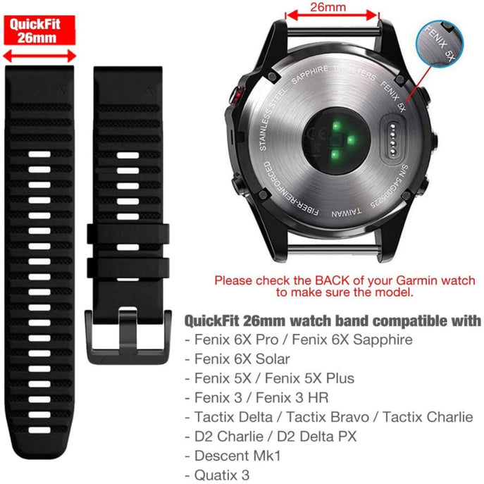 Garmin Fenix 6X 6X Pro Solar Wristband Band Replacement (Black) - Accessories