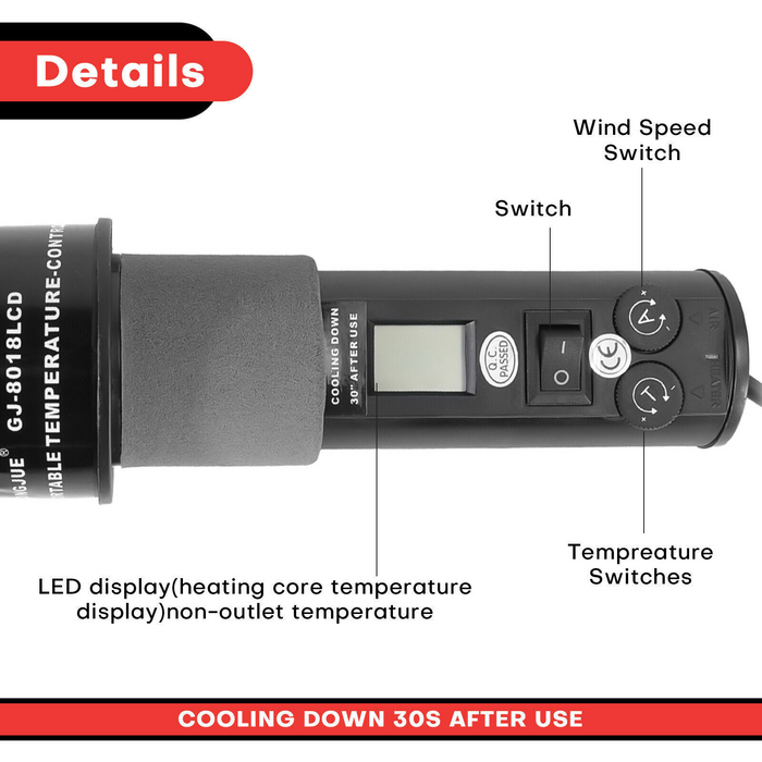 Hot Heat Gun Air Station 200W Handheld Portable (Black) - Tools